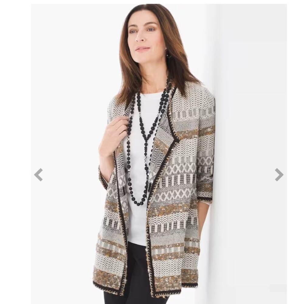 Chico’s Women Textured Elenore Wool Blend Open Cardigan Kimono Style Size 2